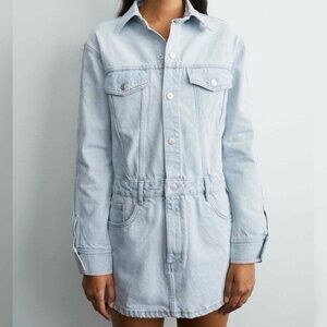 Zara Light Blue Denim Long Sleeve Mini Dress SIZE XS